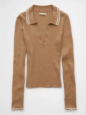 American Eagle Ribbed Polo Sweater with White Trim